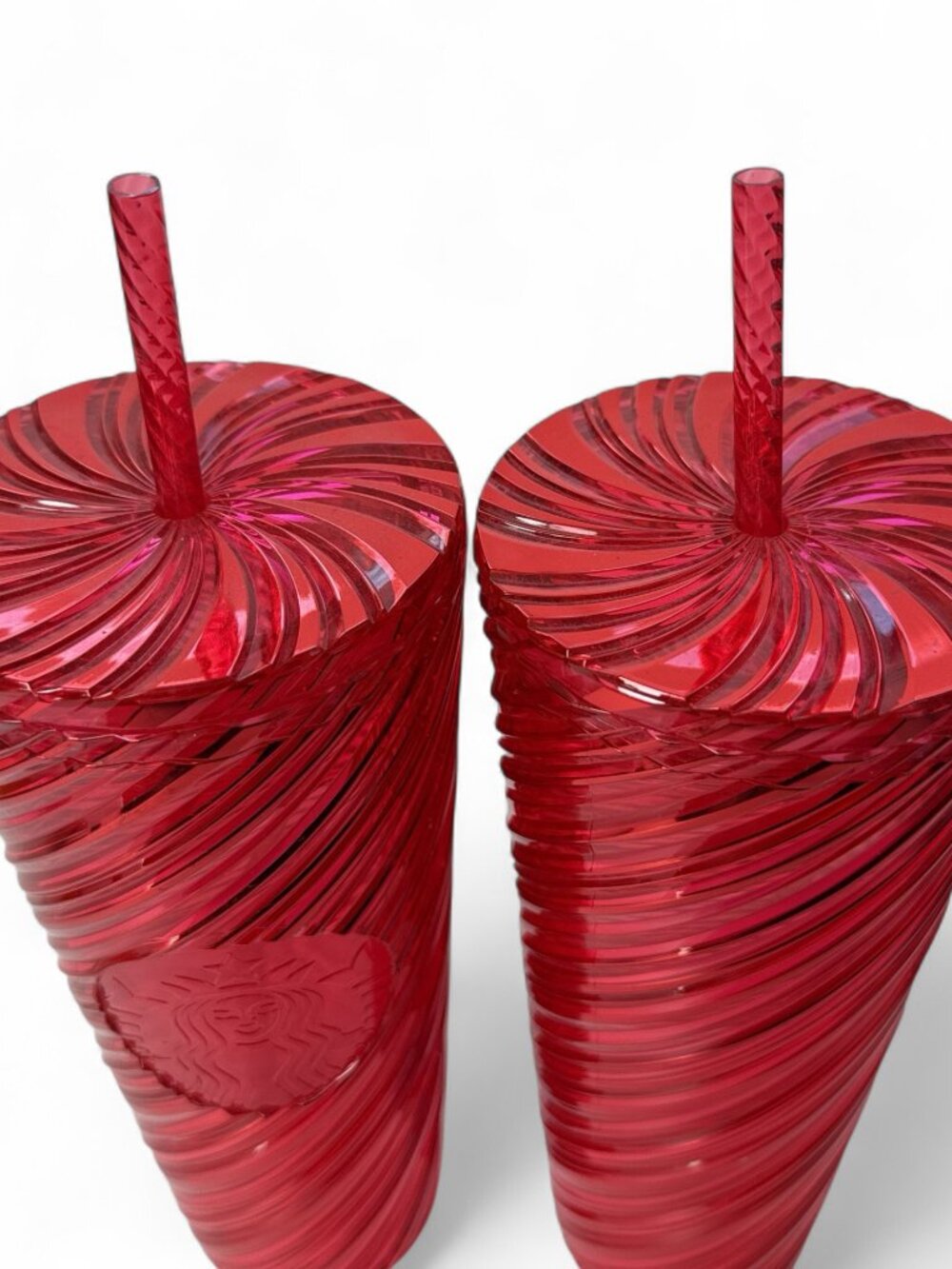 Starbucks Red Swirl Acrylic Tumbler with Straw 24 oz Set of 2